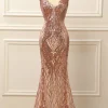 Rose Gold Sequins Long Prom Dress