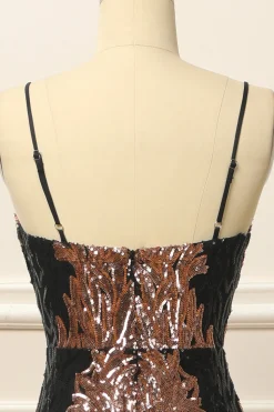 Rose Gold Sequins Long Prom Dress