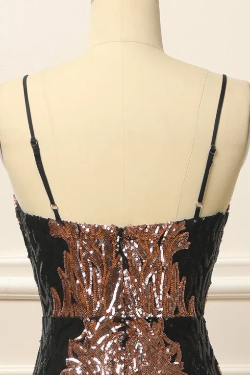 Rose Gold Sequins Long Prom Dress