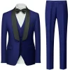 Royal Blue 3 Piece Shawl Lapel Men's Prom Suits