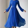 Royal Blue A Line Long Sleeve Round Neck Mother of the Bride Dress