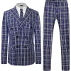 Royal Blue Plaid Peak Lapel Double Breasted 2 Piece Men's Suit
