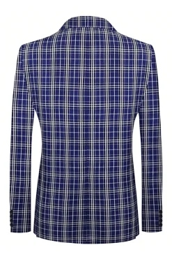Royal Blue Plaid Peak Lapel Double Breasted 2 Piece Men's Suit