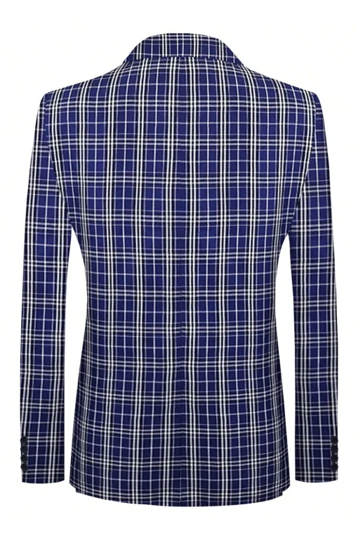 Royal Blue Plaid Peak Lapel Double Breasted 2 Piece Men's Suit
