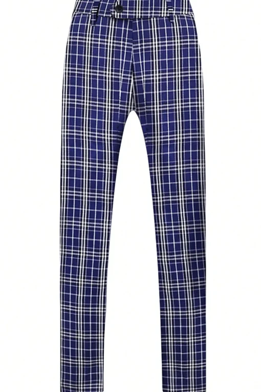 Royal Blue Plaid Peak Lapel Double Breasted 2 Piece Men's Suit