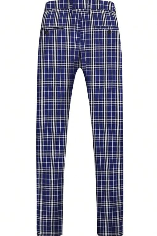 Royal Blue Plaid Peak Lapel Double Breasted 2 Piece Men's Suit