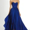 Royal Blue Pleated Asymmetric Chiffon Strapless Maxi A Line Formal Dress