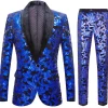 Royal Blue Sequins Men's 2 Pieces Suits