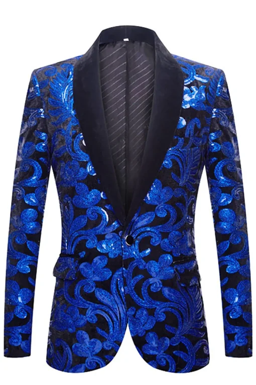 Royal Blue Sequins Men's 2 Pieces Suits
