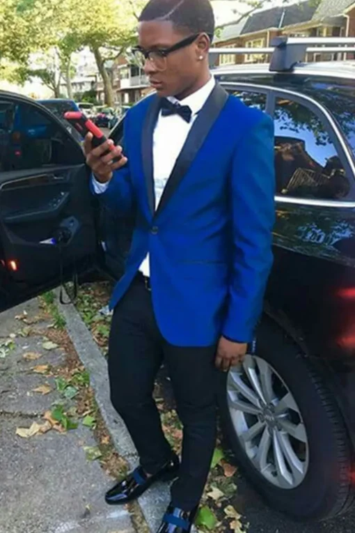 Royal Blue Shawl Lapel 2 Piece Men's Prom Suits with One Button