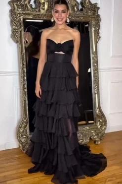 Royal Blue Sweetheart A-Line Tiered Long Prom Dress with Slit