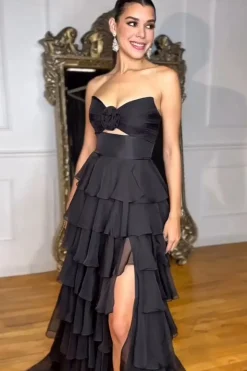 Royal Blue Sweetheart A-Line Tiered Long Prom Dress with Slit