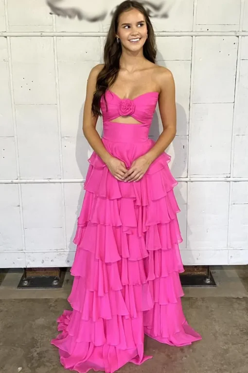 Royal Blue Sweetheart A-Line Tiered Long Prom Dress with Slit