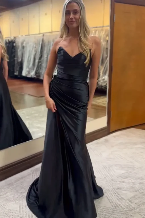 Royal Blue V Neck Mermaid Ruched Long Prom Dress with Slit