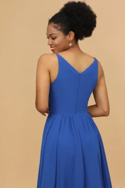 Royal Blue V-Neck Chiffon Bridesmaid Dress