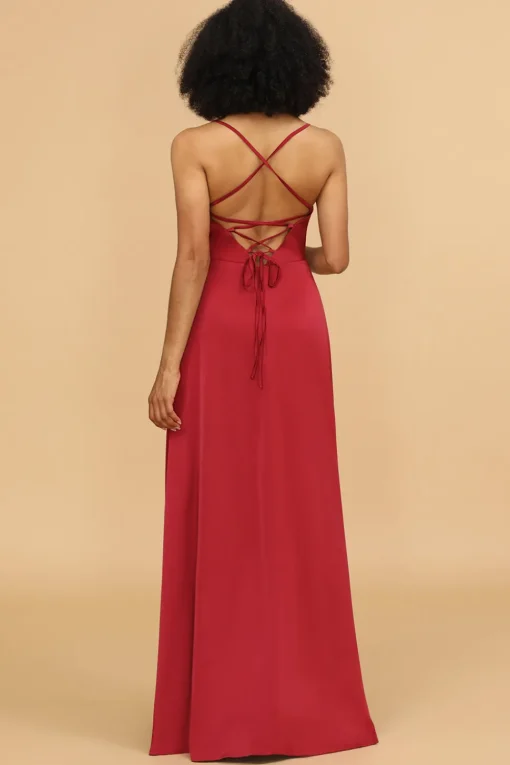 Satin Lace-up Back Bridesmaid Dress