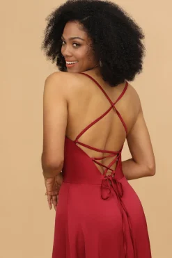 Satin Lace-up Back Bridesmaid Dress