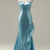 Sequin Feathers Strapless Prom Dress with Slit