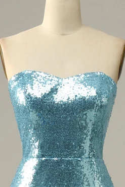 Sequin Feathers Strapless Prom Dress with Slit