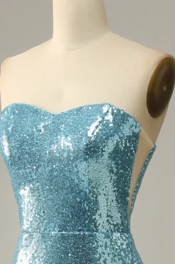 Sequin Feathers Strapless Prom Dress with Slit