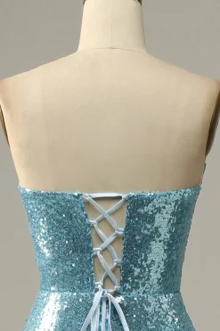 Sequin Feathers Strapless Prom Dress with Slit