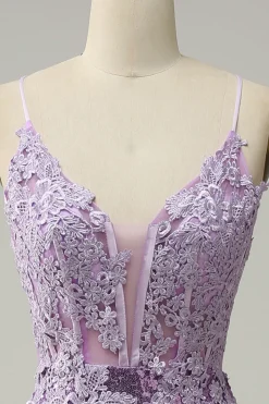 Sequin Purple Glitter Mermaid Prom Dress with Appliques