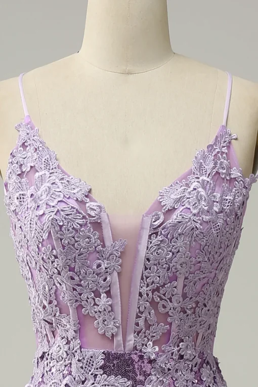 Sequin Purple Glitter Mermaid Prom Dress with Appliques