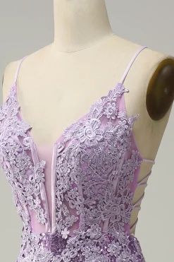 Sequin Purple Glitter Mermaid Prom Dress with Appliques