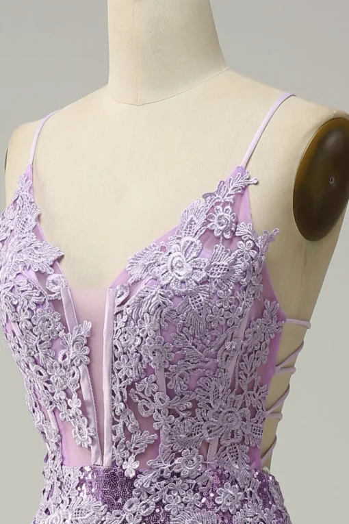 Sequin Purple Glitter Mermaid Prom Dress with Appliques