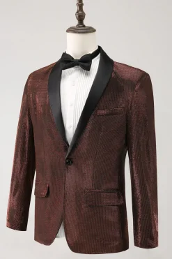 Shawl Lapel Brown One Button Men's Blazer