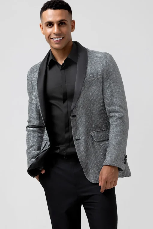 Shawl Lapel Grey Single Breasted Men's Blazer