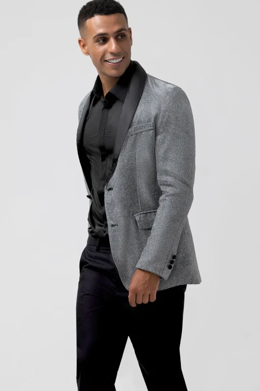 Shawl Lapel Grey Single Breasted Men's Blazer