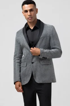 Shawl Lapel Grey Single Breasted Men's Blazer