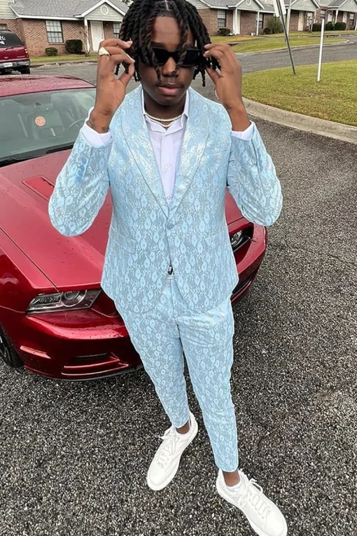 Shawl Lapel Light Blue One Button Men's Prom Suits