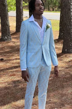 Shawl Lapel Light Blue One Button Men's Prom Suits