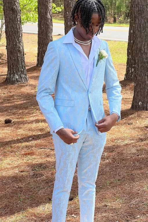 Shawl Lapel Light Blue One Button Men's Prom Suits