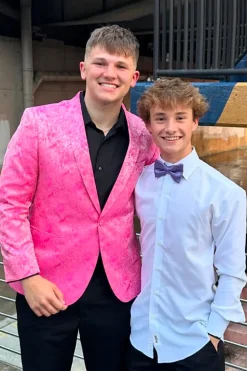 Shawl Lapel Pink Jacquard 2-Piece Prom Suits with One Button