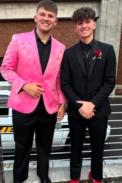 Shawl Lapel Pink Jacquard 2-Piece Prom Suits with One Button