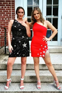 Sheath One Shoulder Black Sequins Short Homecoming Dress with Star