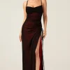 Sheath Spaghetti Straps Floor Length Black Red Bridesmaid Dress
