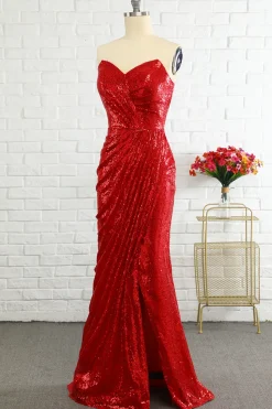 Sheath Sweetheart Red Sequins Prom Dress with Sequins