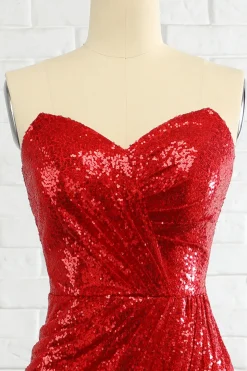 Sheath Sweetheart Red Sequins Prom Dress with Sequins