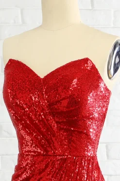 Sheath Sweetheart Red Sequins Prom Dress with Sequins