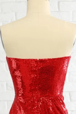 Sheath Sweetheart Red Sequins Prom Dress with Sequins