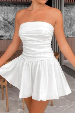 Simple A-Line Strapless Mini Pleaded White Graduation Dress