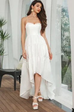 Simple Asymmetrical White Graduation Dress