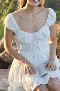 Simple White A-Line Short Lace Up Graduation Dress