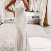 Simple White Halter Open Back Long Wedding Dress