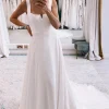 Simple White Square Neck Boho Long Chiffon Wedding Dress