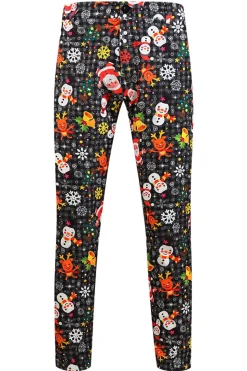 Single Button 3 piece Black Santa Claus Print Men's Christmas Party Suit